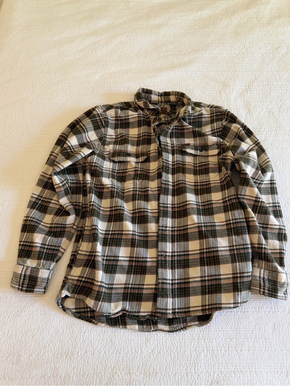 Men's Black and Cream Plaid Button-Up flannel Shirt
